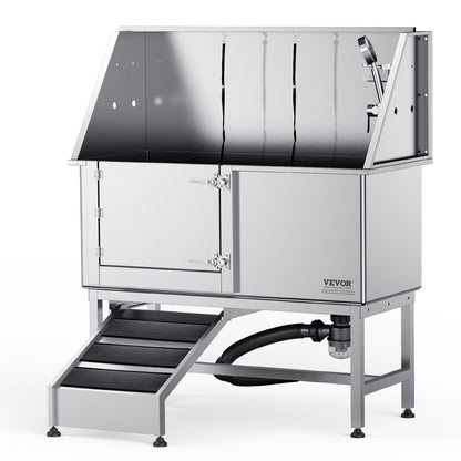 1.57M Stainless Steel Pet Grooming Tub with Ramp and Accessories, 200kg Capacity