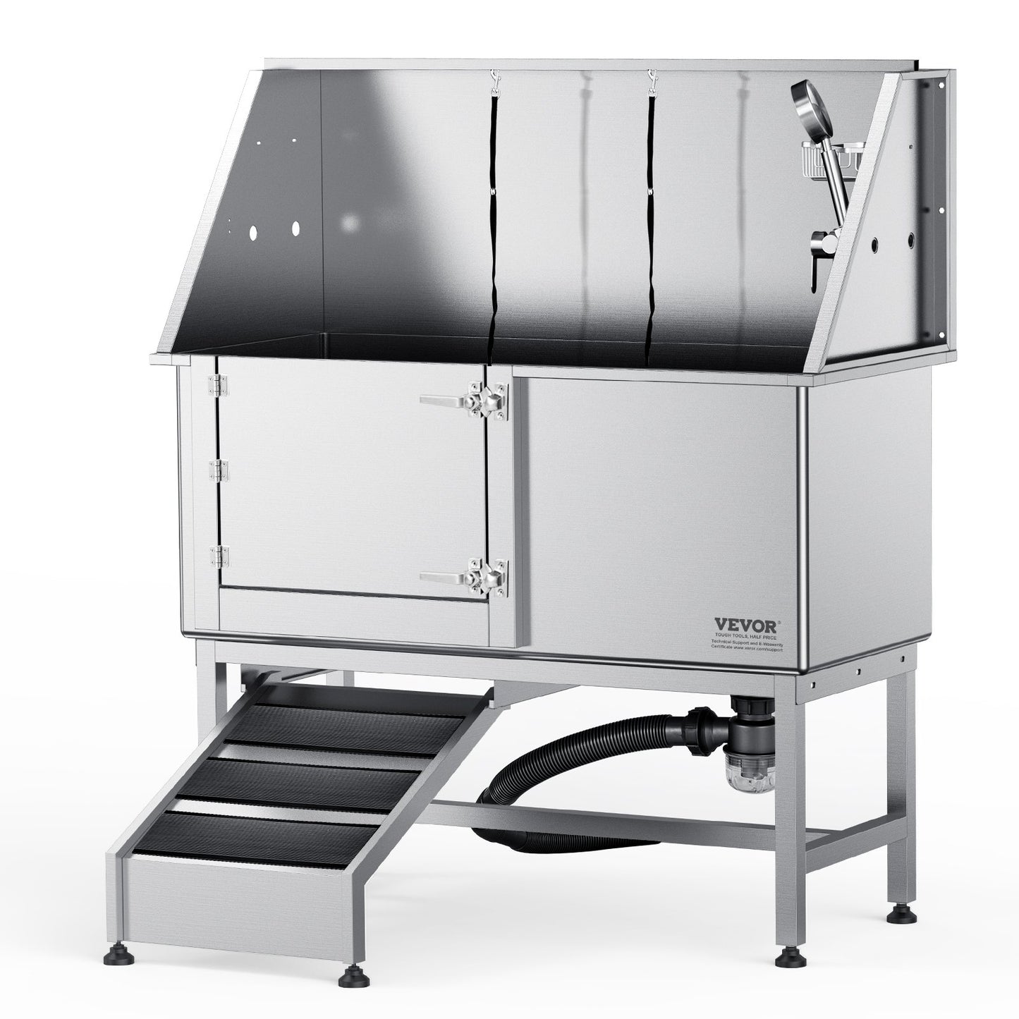 VEVOR 1.57M Pet Dog Bathing Station w/Ramp, Professional Stainless Steel Dog Grooming