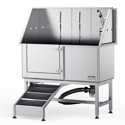 VEVOR 1.57M Pet Dog Bathing Station w/Ramp, Professional Stainless Steel Dog Grooming