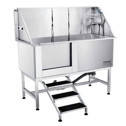 VEVOR 62Inch 157CM Pet Dog Bathing Station w/Stairs, Professional Stainless Steel