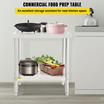 Stainless Steel Prep Table with Adjustable Shelf and Backsplash, 200 kg Capacity