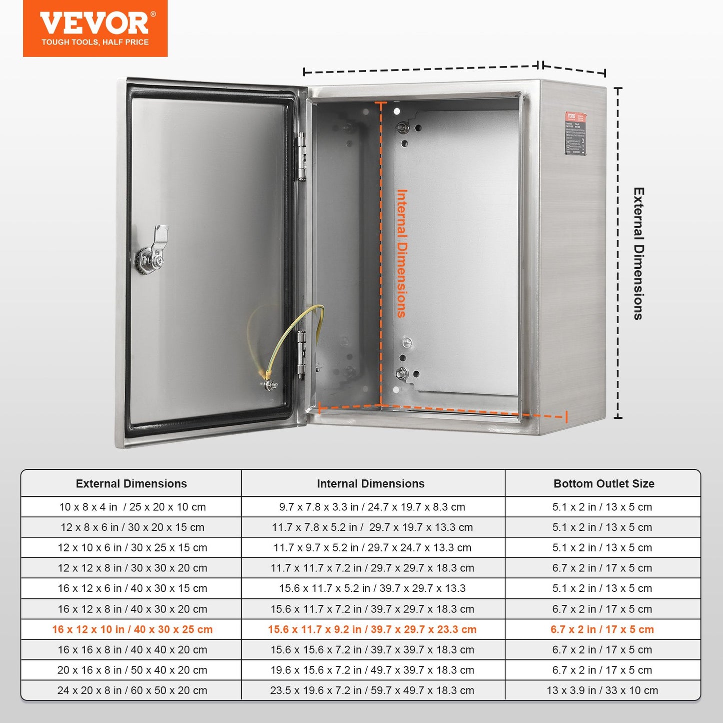 VEVOR Steel Electrical Box, 40x30x25 cm, 304 Stainless Steel Electrical Enclosure