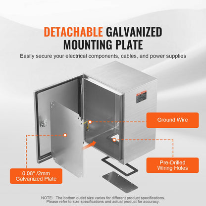 Stainless Steel Wall-Mounted Electrical Enclosure, 40x30x15 cm, IP66 Rated
