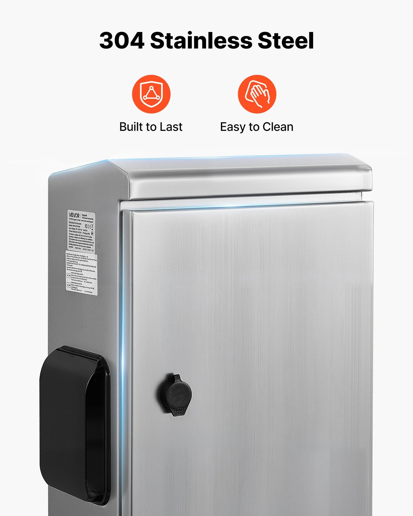 Outdoor Electrical Box, 500 x 400 x 200 mm, Stainless Steel Ventilated Electrical Enclosure with Thermostat and Fan, Rain Hood, Hinge Connection, IP65 Waterproof Junction Box, Wall/Pole Mounted,
