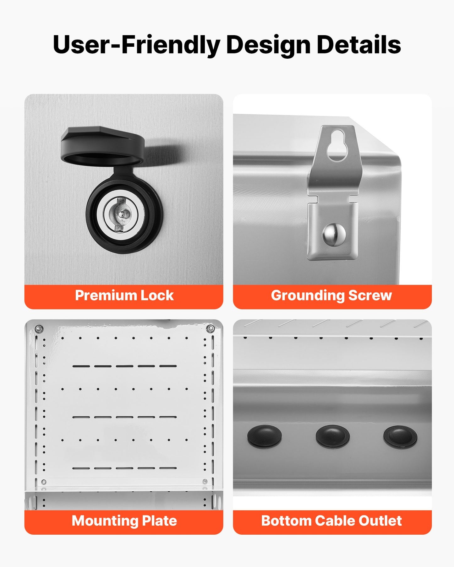 Outdoor Electrical Box, 500 x 400 x 200 mm, Stainless Steel Ventilated Electrical Enclosure with Thermostat and Fan, Rain Hood, Hinge Connection, IP65 Waterproof Junction Box, Wall/Pole Mounted,