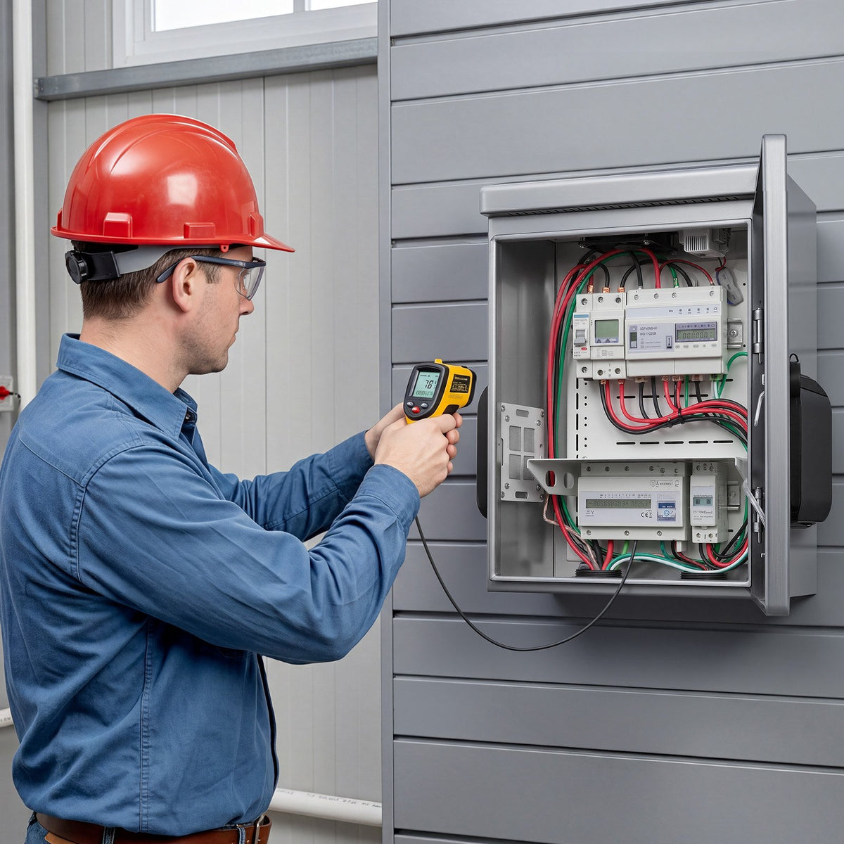 Outdoor Electrical Box, 500 x 400 x 200 mm, Stainless Steel Ventilated Electrical Enclosure with Thermostat and Fan, Rain Hood, Hinge Connection, IP65 Waterproof Junction Box, Wall/Pole Mounted,