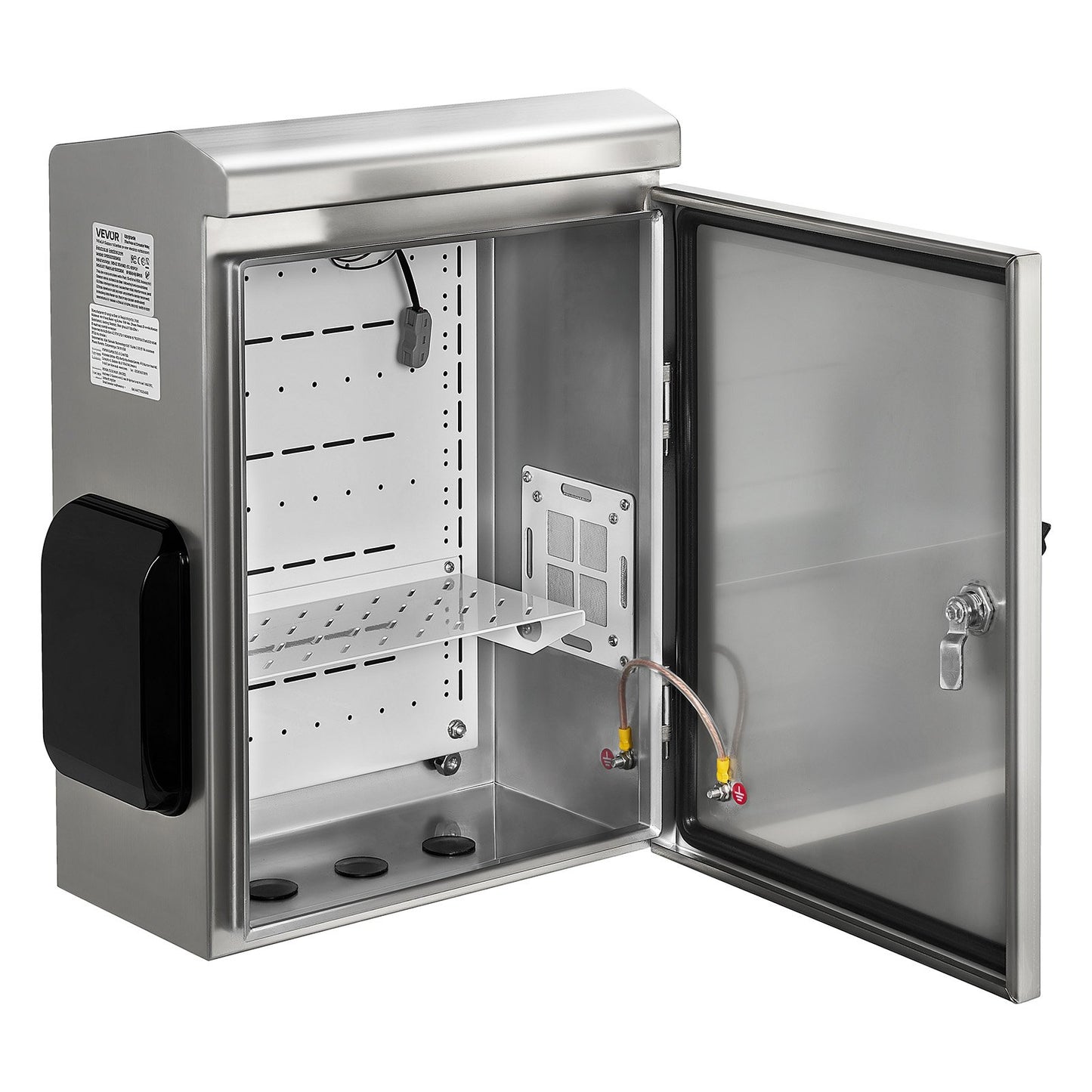 Outdoor Electrical Box, 500 x 400 x 200 mm, Stainless Steel Ventilated Electrical Enclosure with Thermostat and Fan, Rain Hood, Hinge Connection, IP65 Waterproof Junction Box, Wall/Pole Mounted,