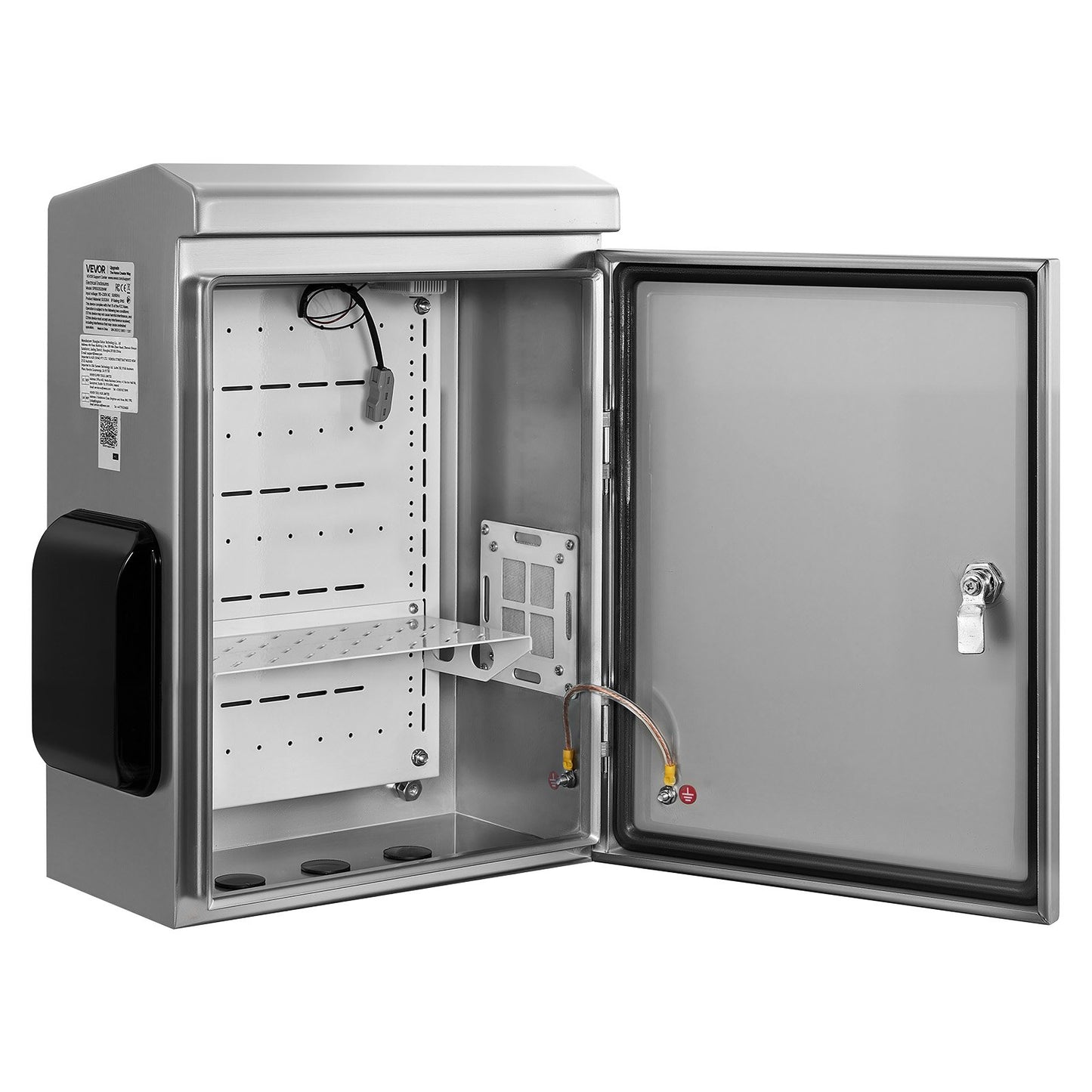 Outdoor Electrical Box, 500 x 400 x 200 mm, Stainless Steel Ventilated Electrical Enclosure with Thermostat and Fan, Rain Hood, Hinge Connection, IP65 Waterproof Junction Box, Wall/Pole Mounted,