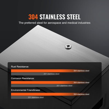 VEVOR Steel Electrical Box, 50x40x20 cm, 304 Stainless Steel Electrical Enclosure