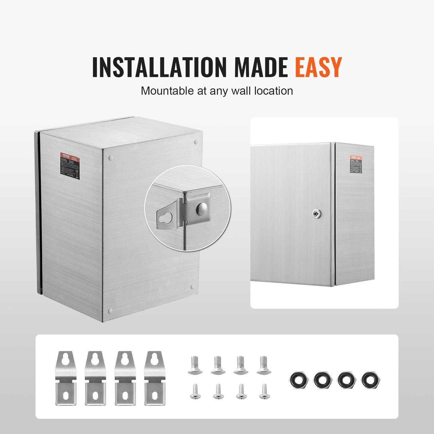 Stainless Steel IP66 Wall-Mount Electrical Enclosure, 60x50x20 cm, with Lock