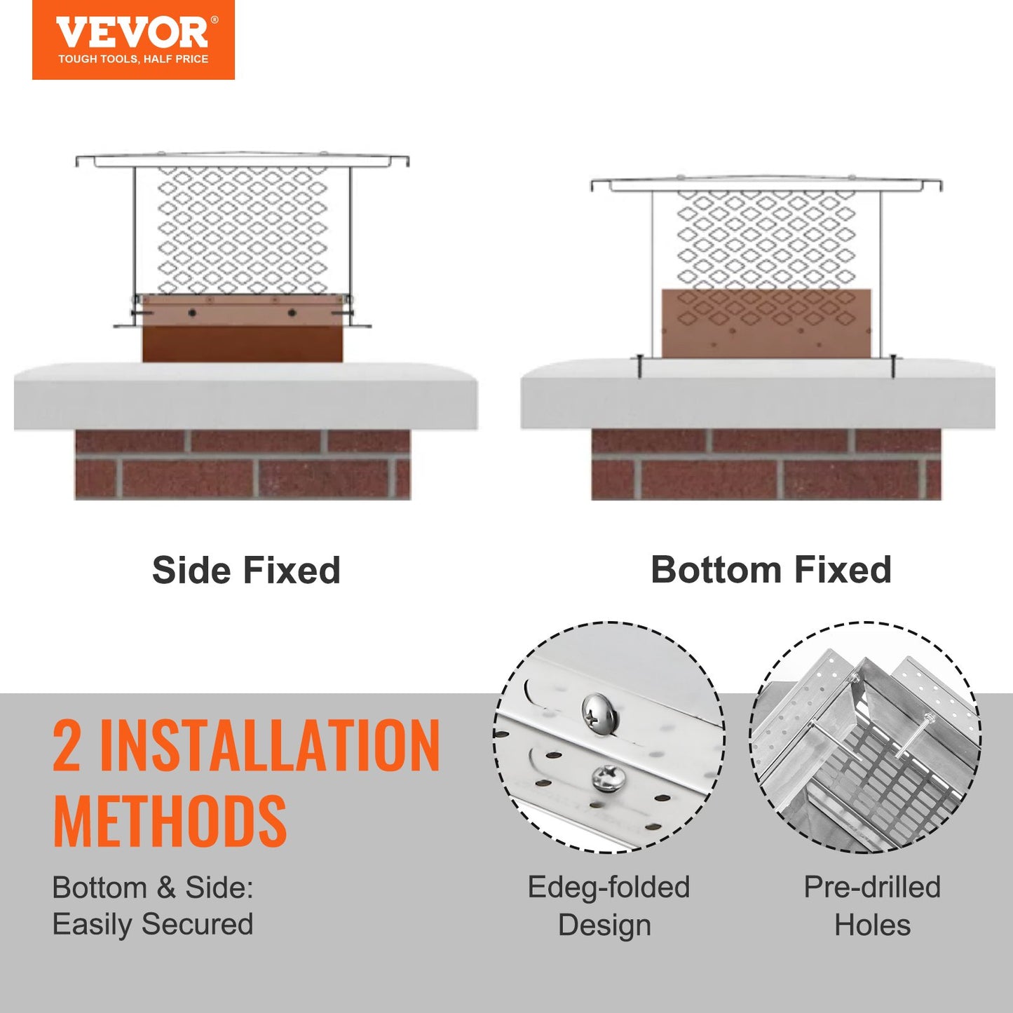 VEVOR Chimney Cap 12” x 12” 304Stainless Steel Fireplace Flue Caps Cover Mesh