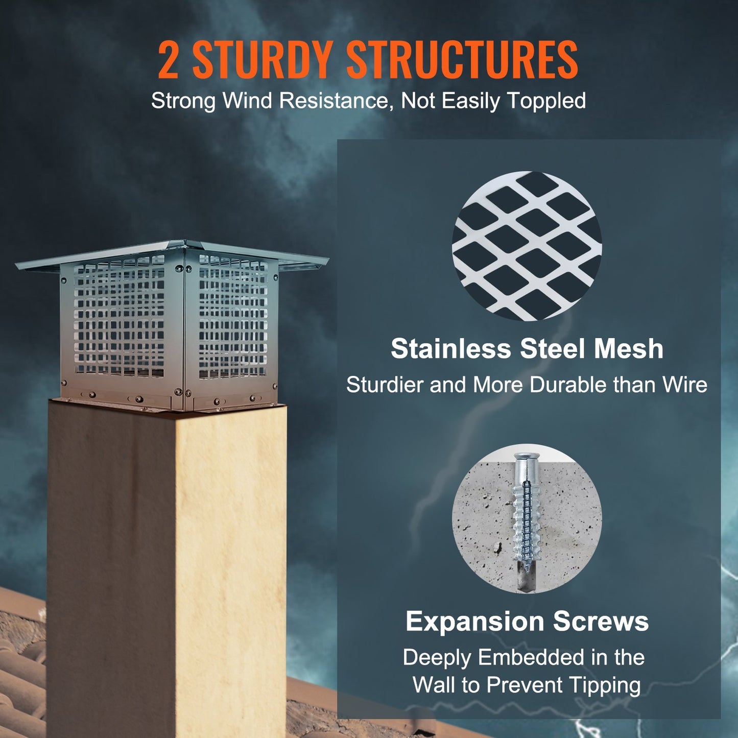 VEVOR Chimney Cap 9” x 9” 304Stainless Steel Fireplace Flue Caps Cover Mesh
