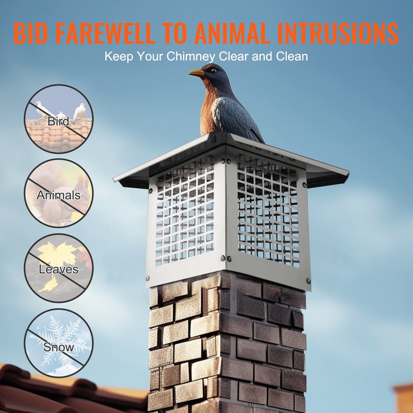 VEVOR Chimney Cap 9” x 9” 304Stainless Steel Fireplace Flue Caps Cover Mesh