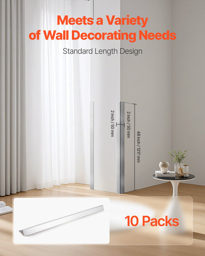 Stainless Steel Wall Corner Protector, 50 x 50 x 1217 mm, 10 Pack Metal Corner Guards, 304 Stainless Steel Edge Trim 90-Degree Angle for Home,Office,Commercial Wall Protection, with 3m Tape