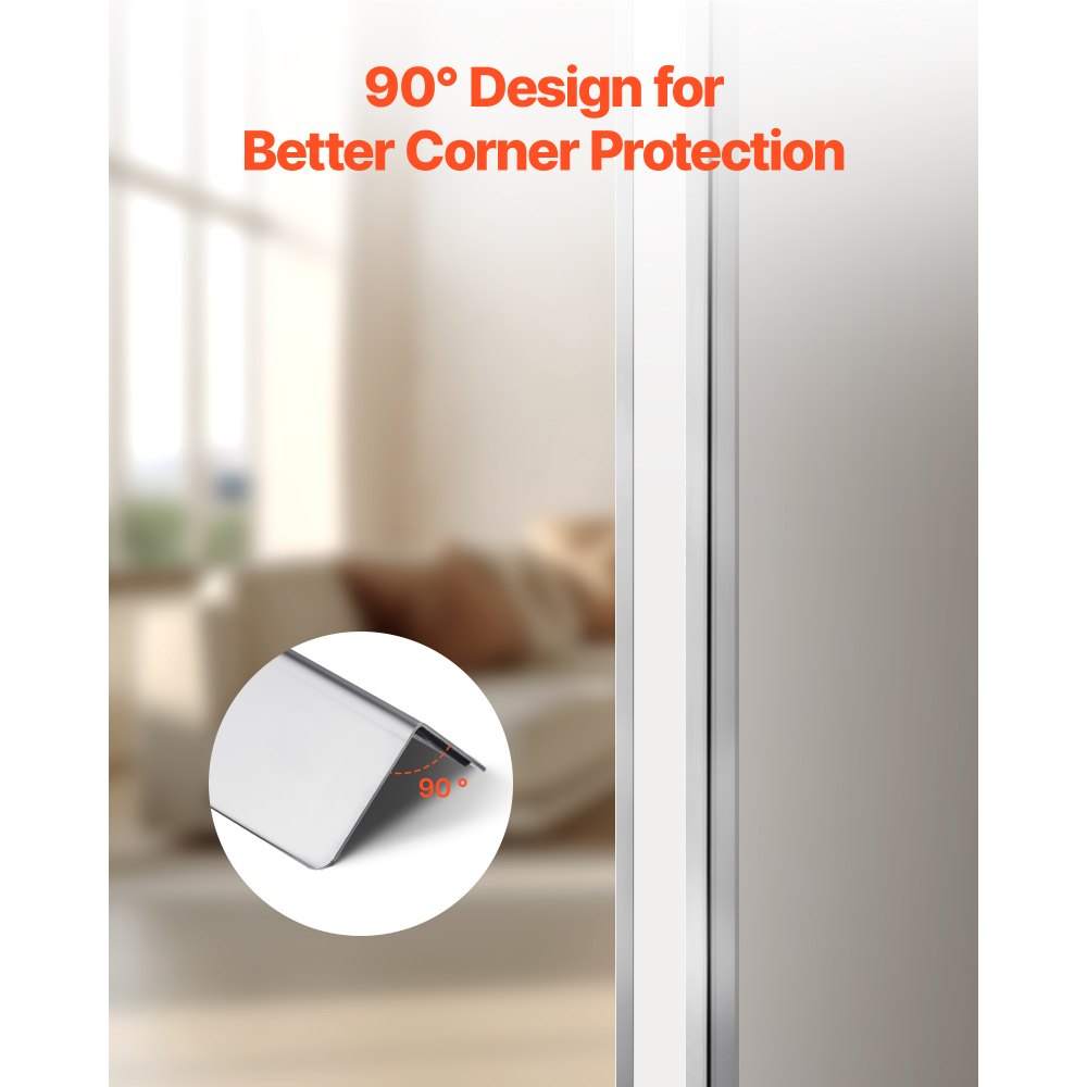 Stainless Steel Wall Corner Protector, 38 x 38 x 2436 mm, 10 Pack Metal Corner Guards, 304 Stainless Steel Edge Trim 90-