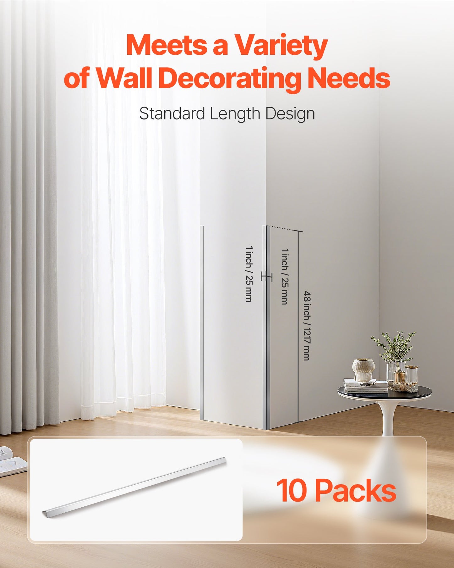 Stainless Steel Wall Corner Protector, 25 x 25 x 1217 mm , 10 Pack Metal Corner Guards, 304 Stainless Steel Edge Trim 90-Degree Angle for Home,Office,Commercial Wall Protection, with 3m Tape