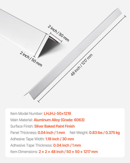 Alluminum Alloy Wall Corner Protector, 50 x 50 x 1217 mm, 12 Pack Metal Corner Guards, Edge Trim Protector 90-Degree Angle L Shape for Home,Office,Commercial Wall Protection, with 3m Tape