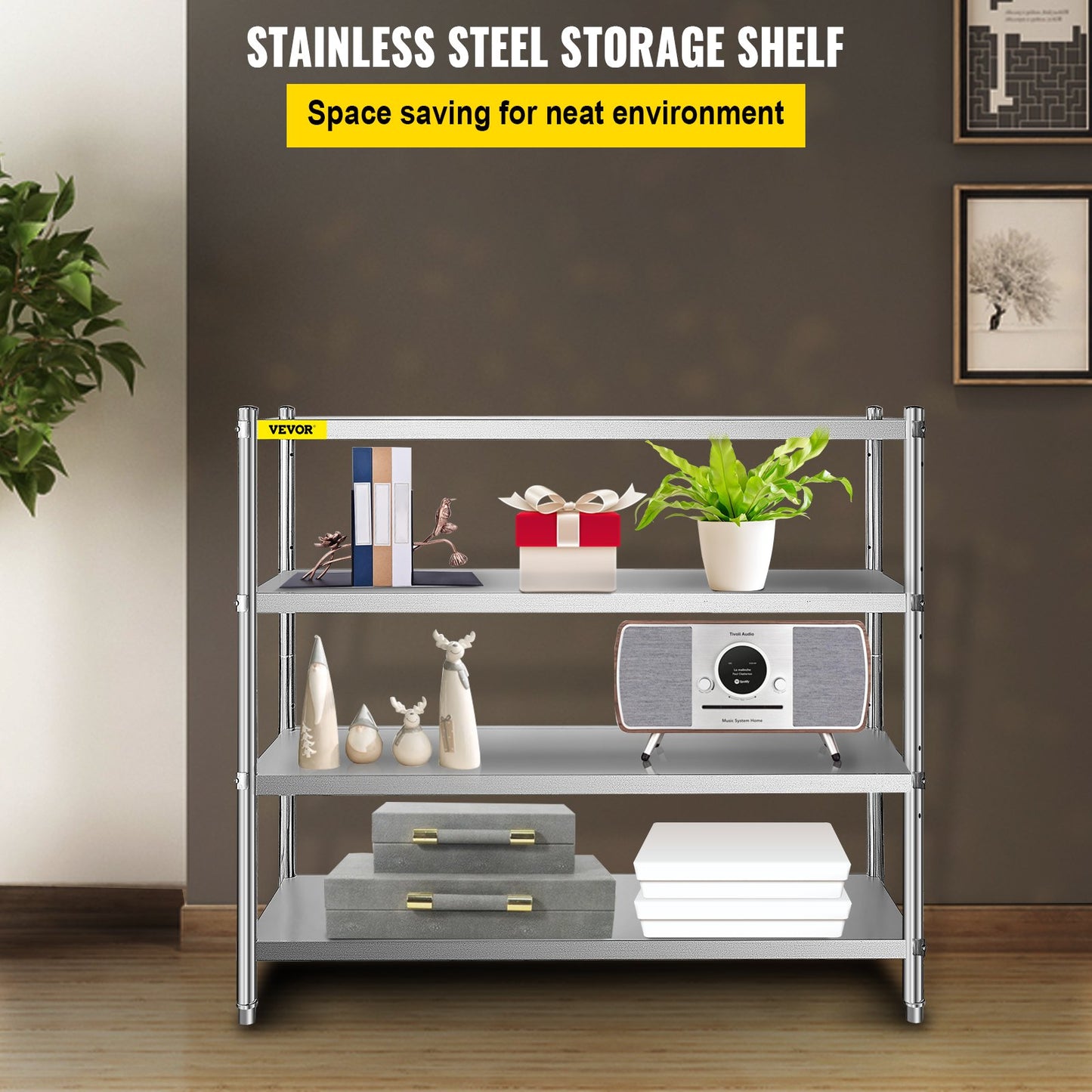 VEVOR Storage Shelf, 4-Tier Stainless Steel Shelving, Storage Shelving Unit, 70.9