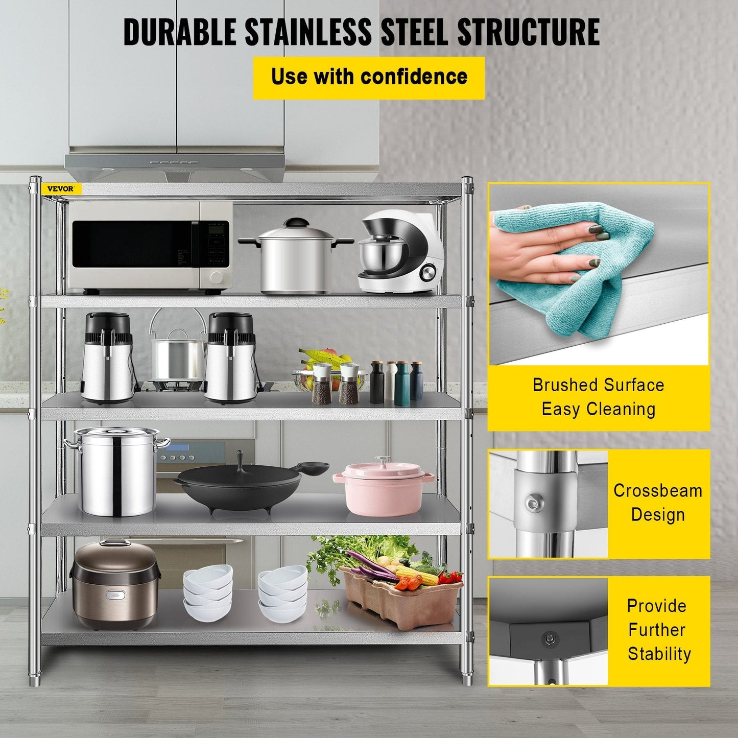 5-Tier Stainless Steel Garage Shelf, Adjustable, 750 kg Capacity, 1.8 x 0.45 x 1.8m