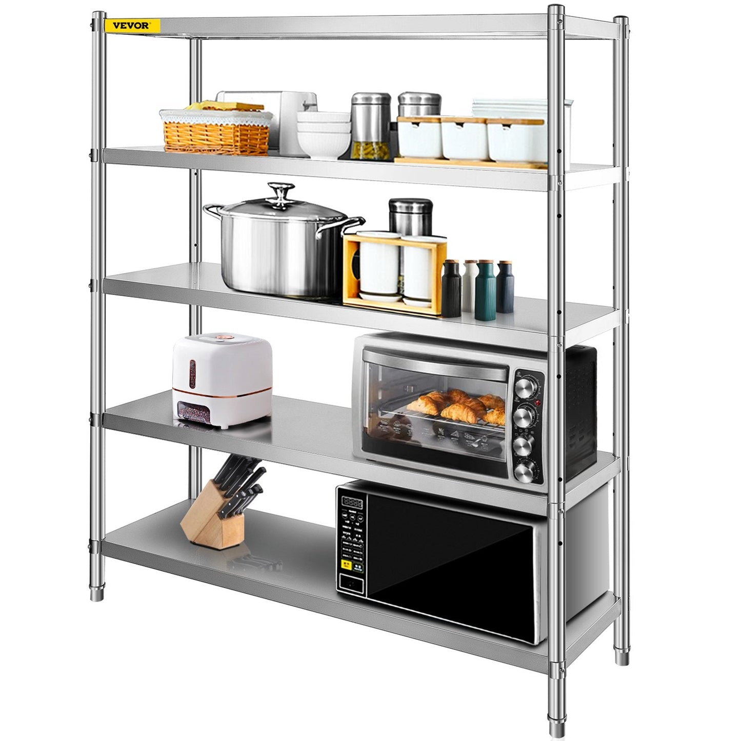 5-Tier Stainless Steel Garage Shelf, Adjustable, 750 kg Capacity, 1.8 x 0.45 x 1.8m
