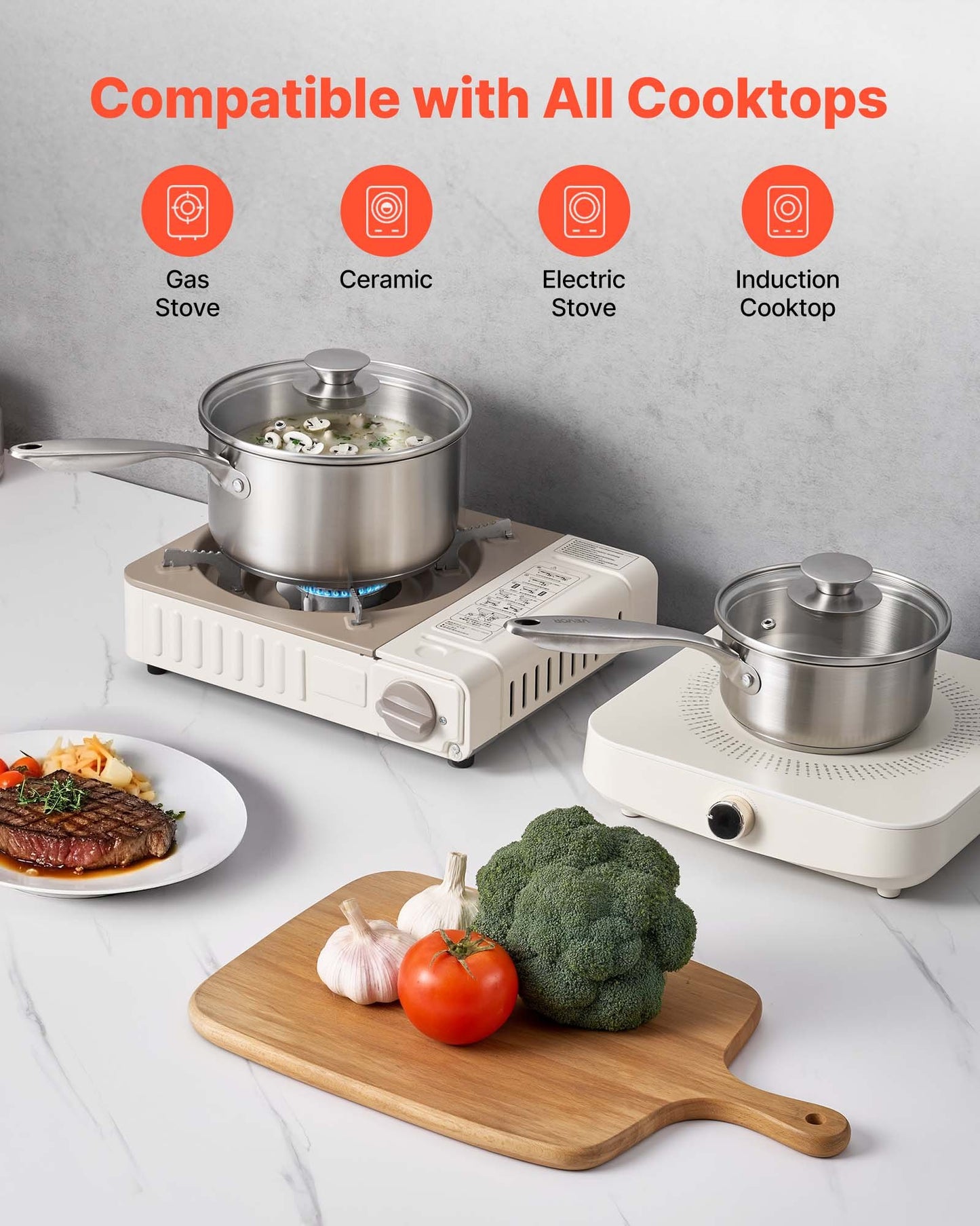Stainless Steel Saucepan Set, 1 QT & 2 QT & 3 QT Saucepans with Glass Lids, Multipurpose Nonstick Stainless Steel Sauce Pot with Ergonomic Handle, Friendly for Oven, Dishwasher, Induction Cooker