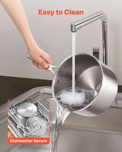 4 QT Saucepan, Stainless Steel Saucepan with Glass Lid, Multipurpose Nonstick Stainless Steel Small Cooking Sauce Pot with Ergonomic Handle, Friendly for Oven, Dishwasher, Induction Cooker