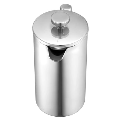 French Press Coffee Maker, 1 Liter Stainless Steel Coffee Press Tea Maker with Filter, Large Double Wall Insulated French Presses Cold Brew for Camping Travel Home Kitchen, Silver