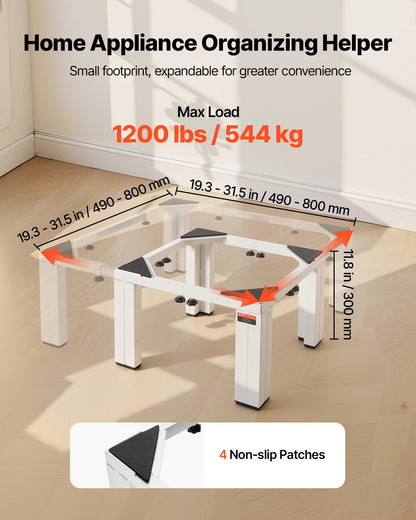 Laundry Pedestal, 305 mm Height, Washer and Dryer Pedestals with 544 kg Weight Load Capacity, 475-785 mm Adjustable, Non-Slip Feet, Heavy-duty Steel Washing Machine Stand Universal Fit, White