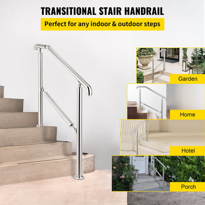 VEVOR 3 Step Railing Stainless Steel Transitional Handrail fit for Level Surface