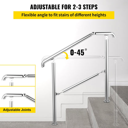 Stainless Steel Handrail for 1-3 Steps, Adjustable 100kg Capacity, Indoor/Outdoor