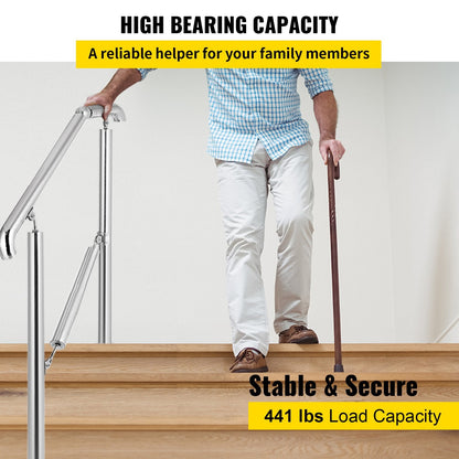 Stainless Steel Handrail for 1-3 Steps, Adjustable 100kg Capacity, Indoor/Outdoor