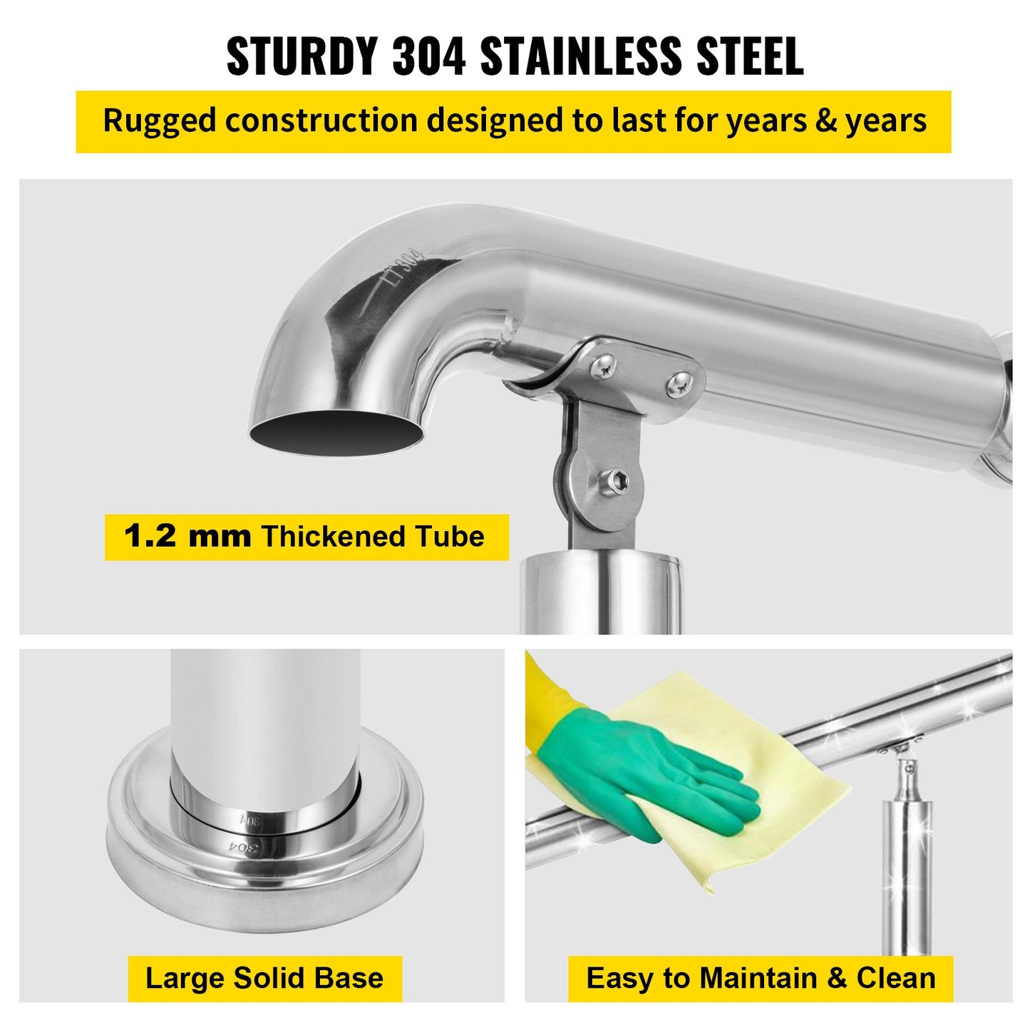 VEVOR 3 Step Railing Stainless Steel Transitional Handrail fit for Level Surface