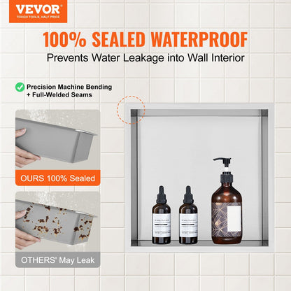 Stainless Steel Shower Niche, 33x33 cm, Recessed Double Shelves, Rust-Resistant