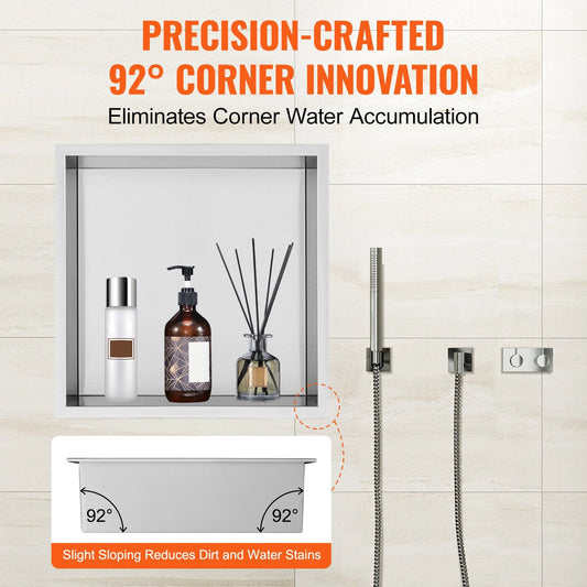 Stainless Steel Shower Niche, 33x33 cm, Recessed Double Shelves, Rust-Resistant