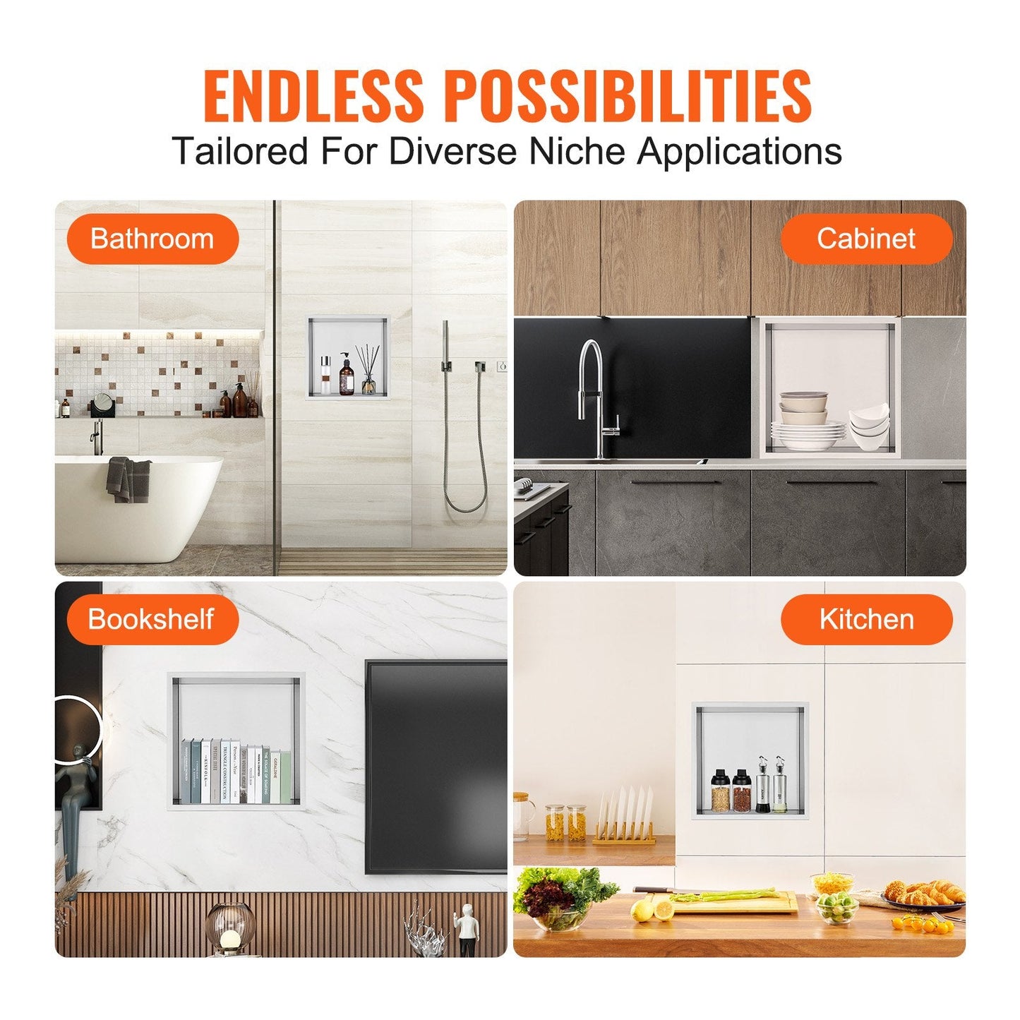 Stainless Steel Shower Niche, 33x33 cm, Recessed Double Shelves, Rust-Resistant