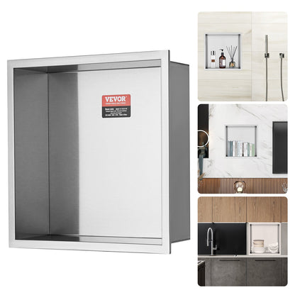 VEVOR 33.02 x 33.02 cm No Tile Shower Niche 304 Stainless Steel, Wall-Inserted Niche