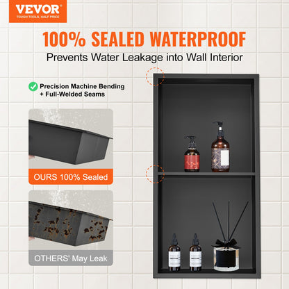 VEVOR 33.02 x 63.5 cm No Tile Shower Niche 304 Stainless Steel, Wall-Inserted Niche