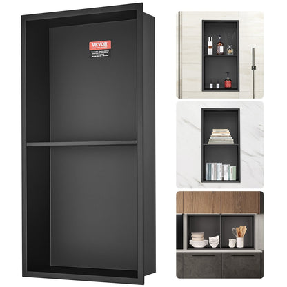 Stainless Steel Shower Niche with Double Shelves, Rust-Resistant, 33x63 cm