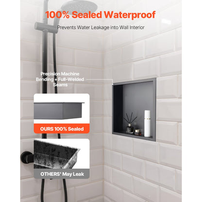 VEVOR Shower Niche 33.0 x 33.0 x 10.2 cm Recessed Wall Shelf Stainless Steel Black