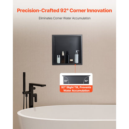 VEVOR Shower Niche 33.0 x 33.0 x 10.2 cm Recessed Wall Shelf Stainless Steel Black