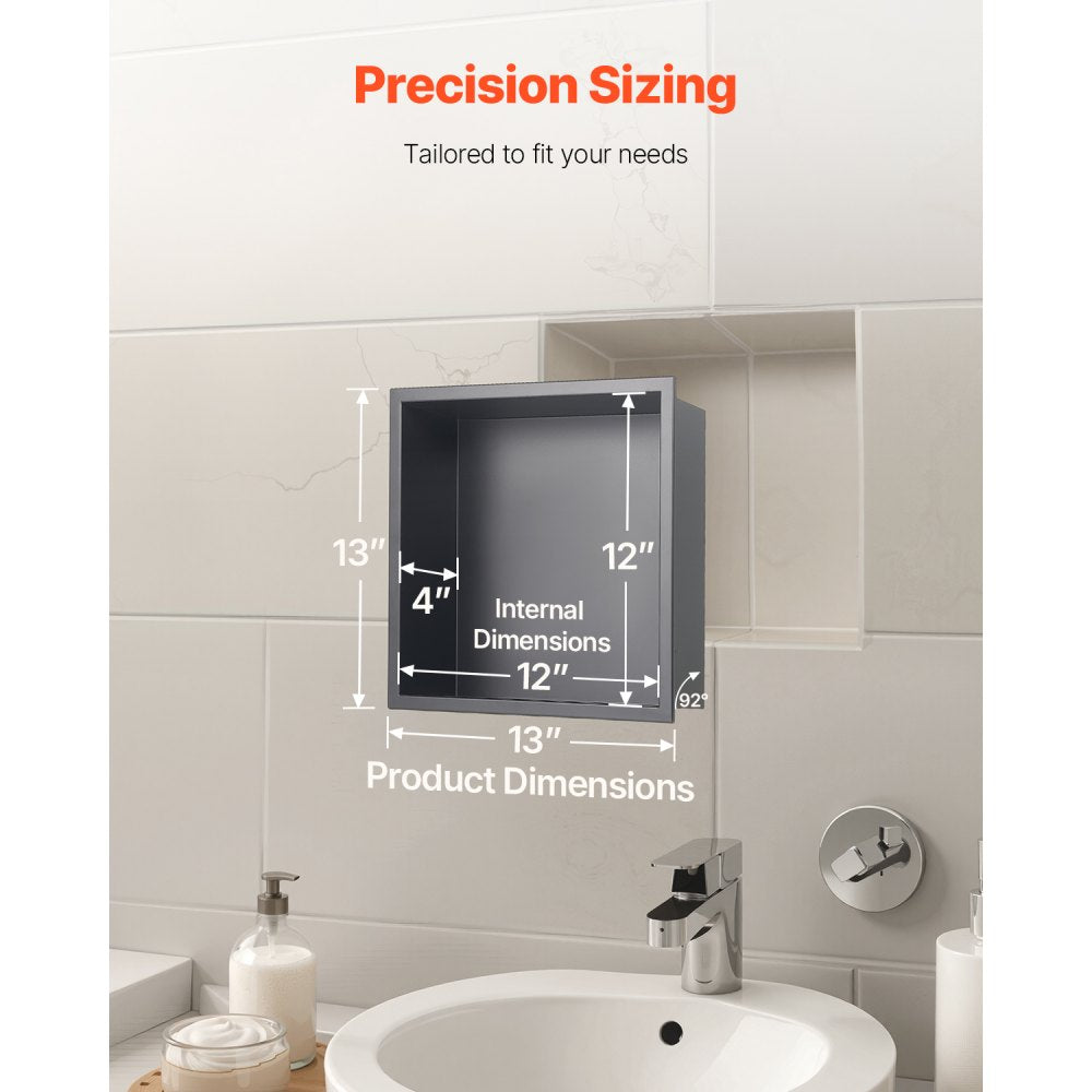 VEVOR Shower Niche 33.0 x 33.0 x 10.2 cm Recessed Wall Shelf Stainless Steel Black