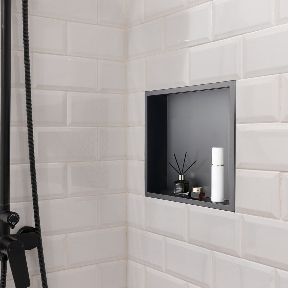 VEVOR Shower Niche 33.0 x 33.0 x 10.2 cm Recessed Wall Shelf Stainless Steel Black