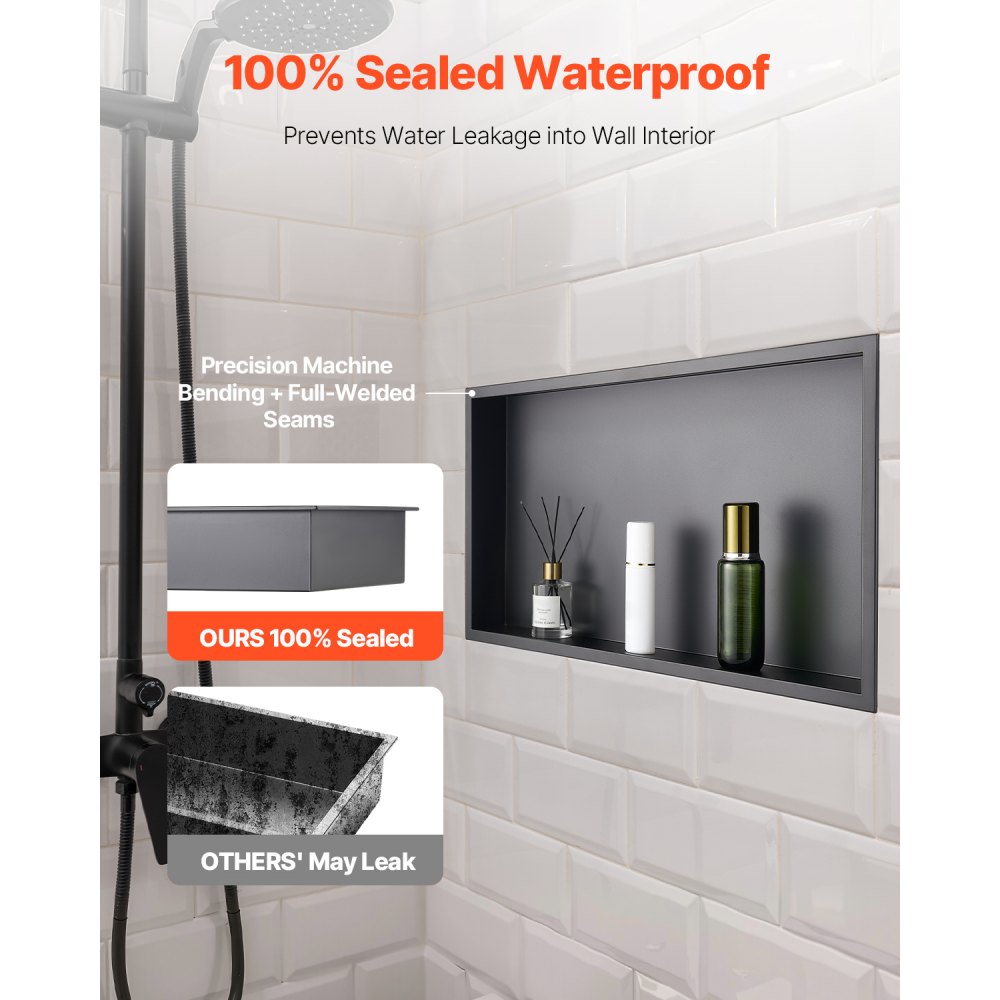 VEVOR Shower Niche 33.0x63.5x10.2cm Recessed Wall Shelf Stainless Steel