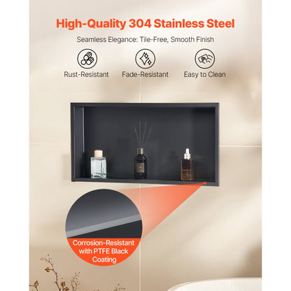 VEVOR Shower Niche 33.0x63.5x10.2cm Recessed Wall Shelf Stainless Steel