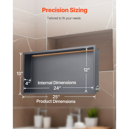 VEVOR Shower Niche 33.0x63.5x10.2 cm Recessed Shelf W/ LED Strip Stainless Steel