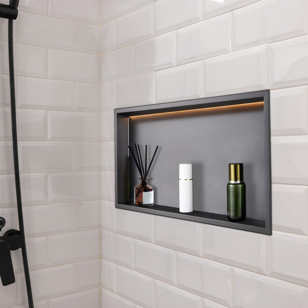VEVOR Shower Niche 33.0x63.5x10.2 cm Recessed Shelf W/ LED Strip Stainless Steel