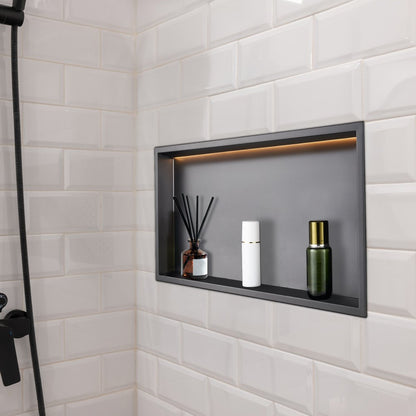 VEVOR Shower Niche 33.0x63.5x10.2 cm Recessed Shelf W/ LED Strip Stainless Steel