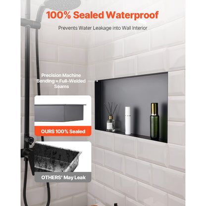 VEVOR Shower Niche 33.0 x 63.5 x 10.2 cm Frameless Recessed Shelf Stainless Steel