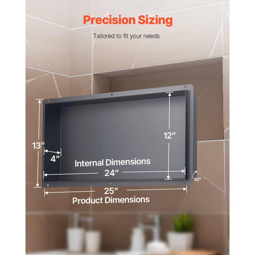 VEVOR Shower Niche 33.0 x 63.5 x 10.2 cm Frameless Recessed Shelf Stainless Steel