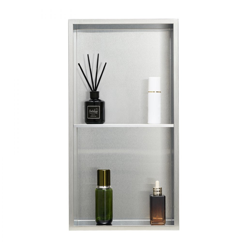 VEVOR Shower Niche 33.0 x 63.5 x 10.2 cm Recessed Wall Shelf Stainless Steel Silver